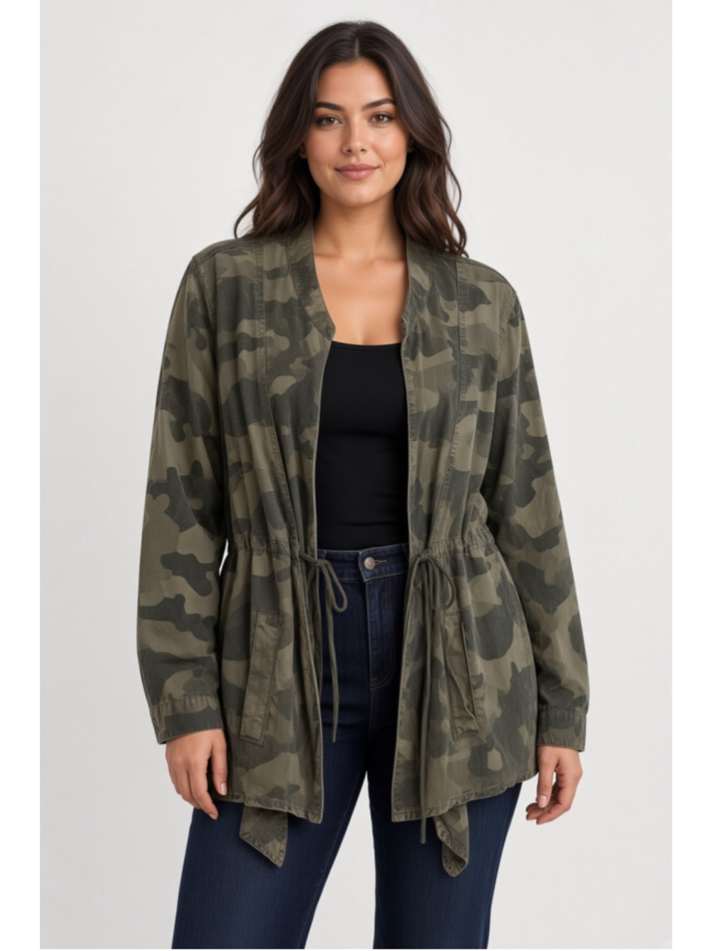 Knox Rose Green Camo Lyocell Drawstring Utility Jacket Utility Jacket Size XL